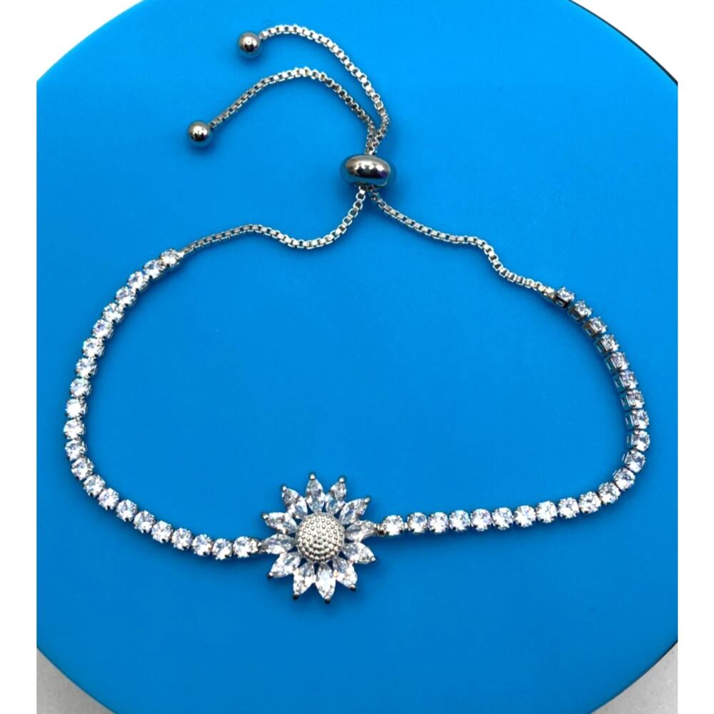 Sunflower Crystal Slider Tennis Bracelet Made with Swarovski Elements Sz 9